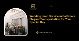 A black luxury sedan decorated for a wedding, with a large bouquet of pink and orange flowers arranged across the hood and a red “double happiness” symbol on the windshield, parked beside a white building.